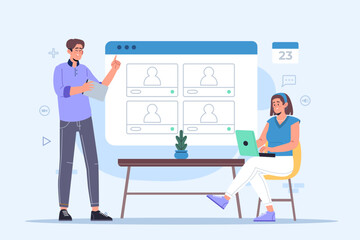 Project Management & Task Management Illustration Set business manager plan office team chart professional people teamwork screen scheduling deadline