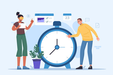 Project Management & Task Management Illustration Set business manager plan office team chart professional people teamwork screen scheduling deadline