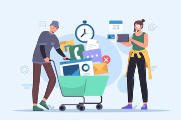 Project Management & Task Management Illustration Set business manager plan office team chart professional people teamwork screen scheduling deadline
