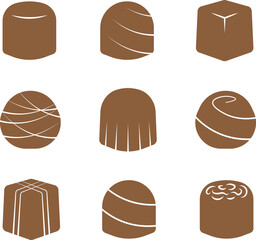 Minimalist One Bite Chocolates Vector Flat Illustration Set