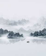 Background illustration of Chinese style ink wash landscape painting
