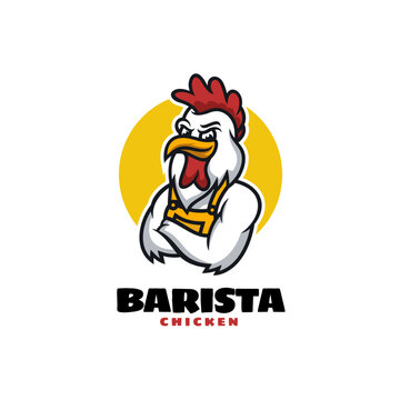 Vector Logo Illustration Barista Chicken Mascot Cartoon Style.