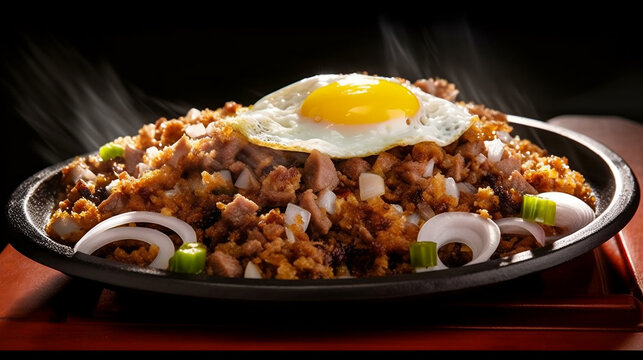 Traditional Filipino Sizzling Pork Sisig. Generative Ai.