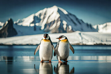 Emperor Penguin and Chick, Antarctica, love between animals - obrazy, fototapety, plakaty