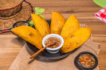 Traditional Colombian empanadas, crispy with chili