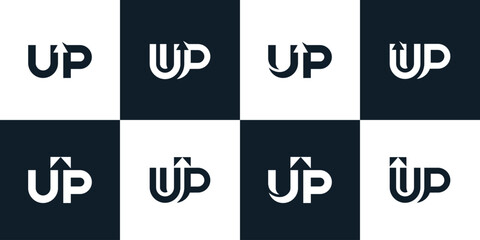 Collection of Startup logo logo design with Letter U and P with sign up arrow in word design graphic vector illustration. Symbol, icon, creative. - obrazy, fototapety, plakaty