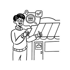 E-commerce Outline Illustration Set Retail Online Shop Mobile App Digital Marketing Customer Buy Buyer Seller Selling Business Sale Shopping Cart Purchase Payment