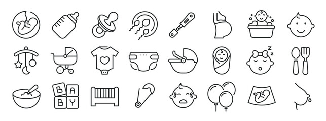 Fototapeta premium Baby, pregnancy thin line icons. Editable stroke. For website marketing design, logo, app, template, ui, etc. Vector illustration.