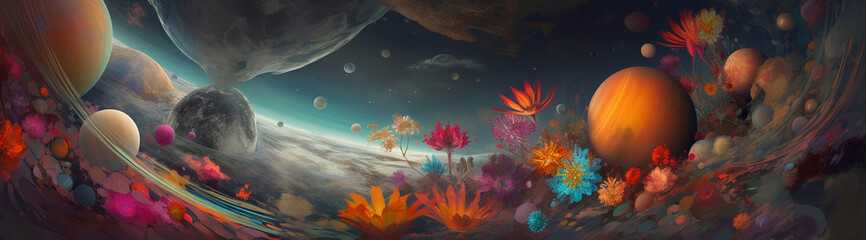 Fototapeta na wymiar Abstract illustration of Planets on Space. Generative ai
