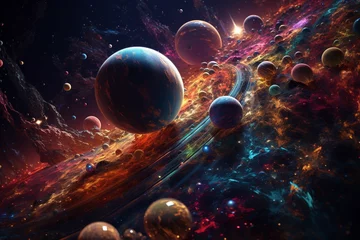 Abstract illustration of Planets on Space. Generative ai © Anna Hoychuk