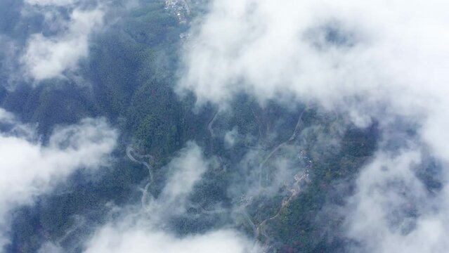 aerial photography mountains clouds