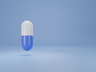 3d render, medicine pills tablets and capsules on blue background with copy space, medicine concepts, pharmaceutical concepts.