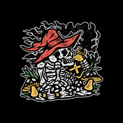 Hand drawn vintage dark skull illustration