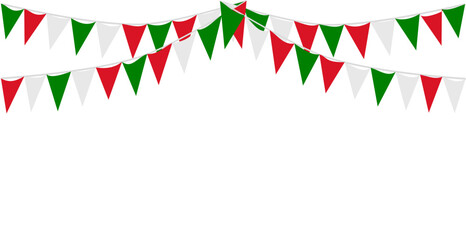 Italian republic day, 2nd June. Bunting Hanging Red White Green Flag Triangles Banner Background. Italy, Iran, Portugal, Lebanon, Belarus, Bulgaria, Mexico. Party, Fair, Christmas, New year, carnival.