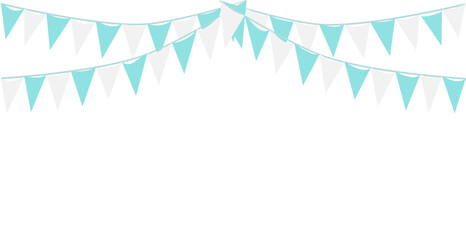 Fototapeta na wymiar Bunting Hanging Blue and White Flag Triangles Banner Background. Bunting flags for boy's baby shower. It's a boy, sky, mother, father, party, winter, Argentina, Israel, Honduras, Oktoberfest concept.