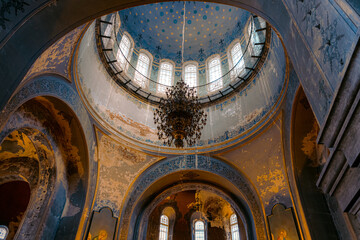 Fototapeta na wymiar HARBIN, CHINA, January 2nd, 2022: Interior of Saint Sophia Cathedral in the central district of Daoli, Harbin City, China. It is the perfect example of Neo-Byzantine architecture.