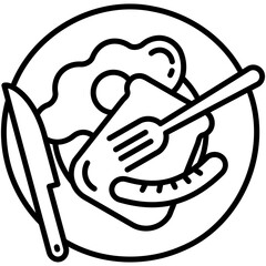 breakfast icon. bread egg food plate symbol. line icon vector stock