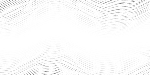Dotted wave lines background. Abstract Halftone stripes texture. Warped and curved dashed lines wallpaper. Black and white vector design template