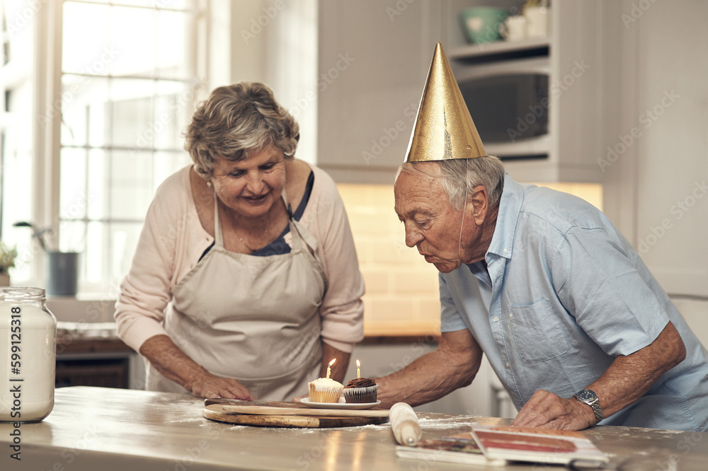 Sticker These were made with love. a senior couple celebrating a birthday at home.