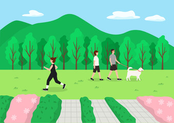 Obraz na płótnie Canvas People taking a walk in the park.