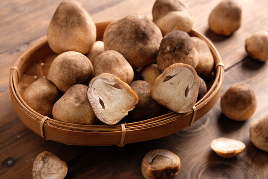 Volvariella volvacea is a species of edible mushroom cultivated throughout East and Southeast Asia and used extensively in Asian cuisines. straw mushroom in wooden box. jamur merang. 