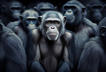 Chimpanzee Standing Out In A Group Backdrop Generative AI