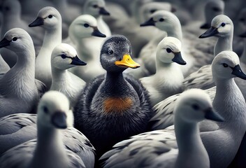 Duck Standing Out In A Group Backdrop Generative AI