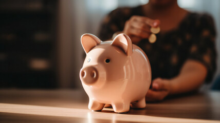 Obraz premium Saving money in a piggy bank boosts financial growth, success, and profit; plan for future investments, income, and retirement with smart accounting and a growing stack of dollar coins.