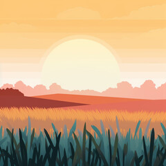 sunset in the field - Generated by Artificial Intelligence