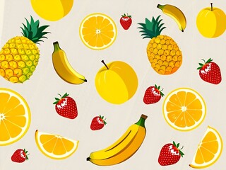 Tropical fruits drawn on clean background