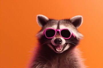 Obraz premium animal background portrait pet fun raccoon young music glasses celebration party. Generative AI.