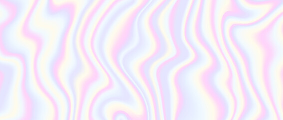 Holographic background. Unicorn gradient backdrop. Liquid metallic texture. Pastel colors blurred backdrop. Iridescent hologram effect wallpaper for cover, poster, banner. Vector illustration