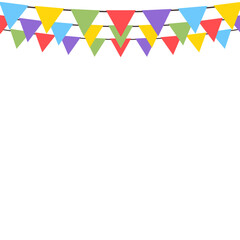 Fototapeta na wymiar Celebrate hanging triangular garlands. Colorful perspective flags party isolated on white background. Birthday, Christmas, anniversary, and festival fair concept. Vector illustration.