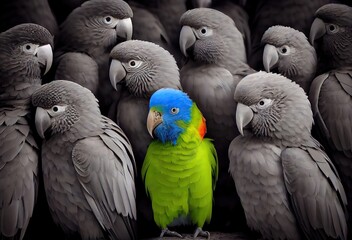 Parrot Sticking Out In A Crowd Background Generative AI - obrazy, fototapety, plakaty