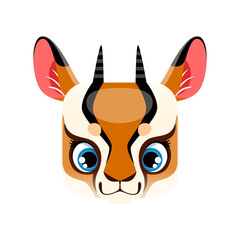 Gazelle cartoon kawaii square animal face, cute springbok isolated vector character icon. African hoofed creature portrait, app button, graphic design element - obrazy, fototapety, plakaty
