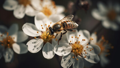 Bee pollinates flower, nature delicate pattern generated by AI