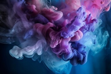 Fototapeta premium Mist texture. Color smoke. Paint water mix. Mysterious storm sky. Blue purple glowing fog cloud wave abstract art background