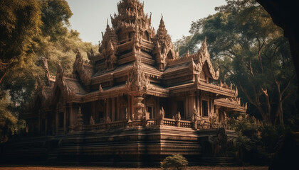 Naklejka premium Majestic ruins of ancient Khmer civilization stand tall generated by AI