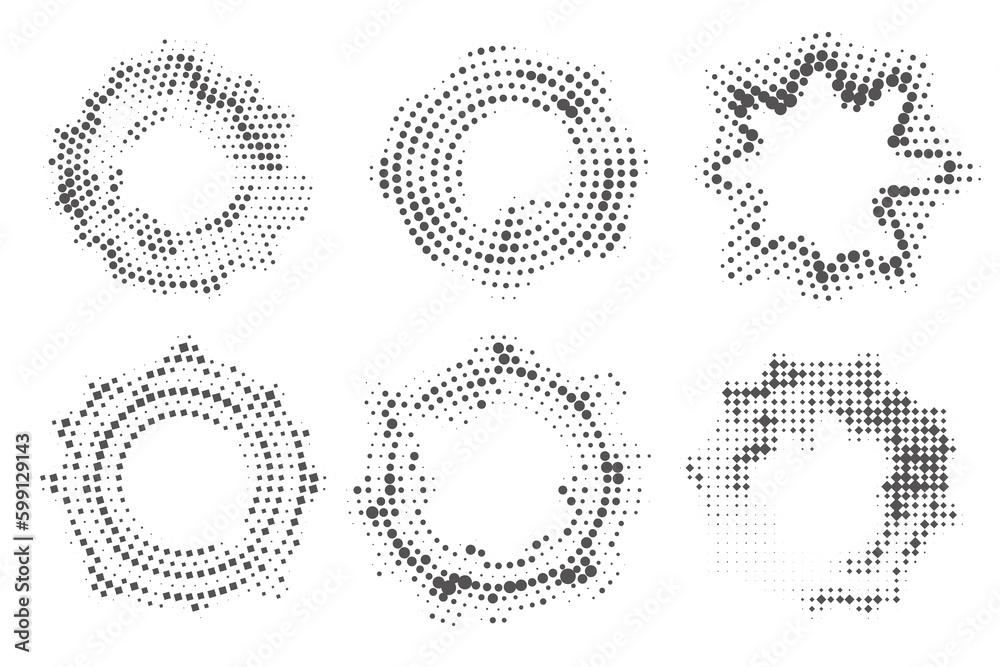 Poster dotted circle pattern. abstract halftone round. vector frame with random gradient gradation. grunge 