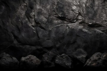 black concrete wall, grunge stone texture, dark gray rock surface background, Generative Ai.