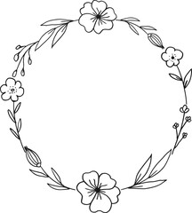 Fototapeta na wymiar Circle Floral border with hand drawn flowers and leaves