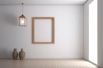 Fototapeta na wymiar empty room with white walls and wooden floor. Generative Ai