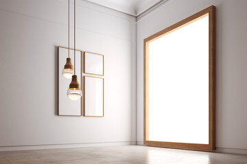 minimalist home interior design.  room with a white wall and a light fixture. Generative Ai 