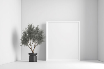 empty white room with a plant in a pot. Generative Ai