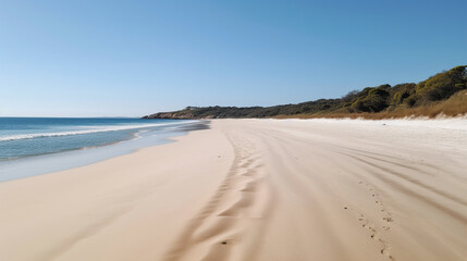 Fototapeta na wymiar sandy beach with footprints in the sand. Generative Ai