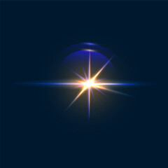 Obraz premium Bright light sparkle flare and flash effect. Sun magic beam, sky white radiance or sunshine isolated shine vector effect. Magic light bright reflex, lens glass realistic flare