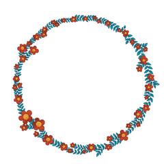 Red flower with green leaves wreath illustration for decoration on spring season, Christmas holiday ornament and wedding event.