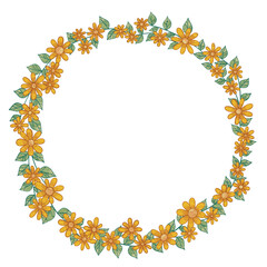 Summer yellow flower with leaves wreath watercolor illustration for decoration on morning greeting , summer and wedding event.