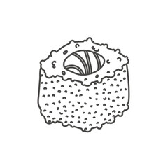 doodle sushi roll with sesame, japanese food. Sushi roll cartoon style icon. isolated on white background. Vector cartoon sushi. logo, icon. Hand draw style sushi rolls. asian food
