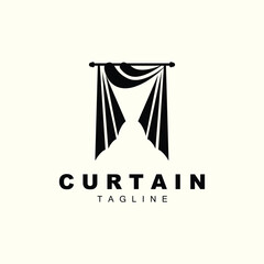 Home And Exhibition Curtain Logo Design, Building Decoration Vector Illustration